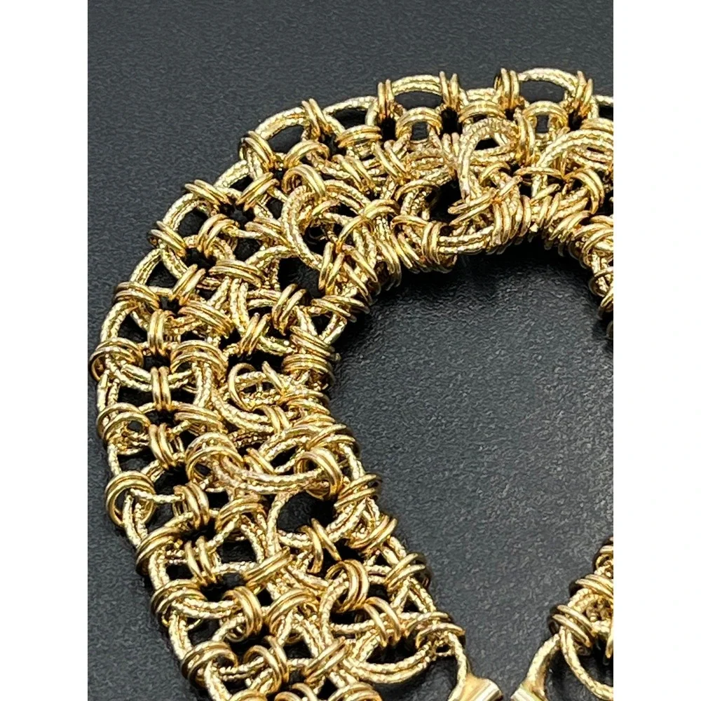 OT Turkey Vintage 925 Gold 14k Vermeil Wide Woven Mesh Bracelet Size 7.5 (15g)
